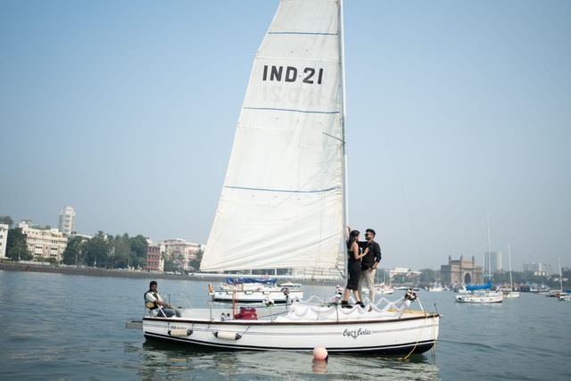 Couple sailing with their skipper